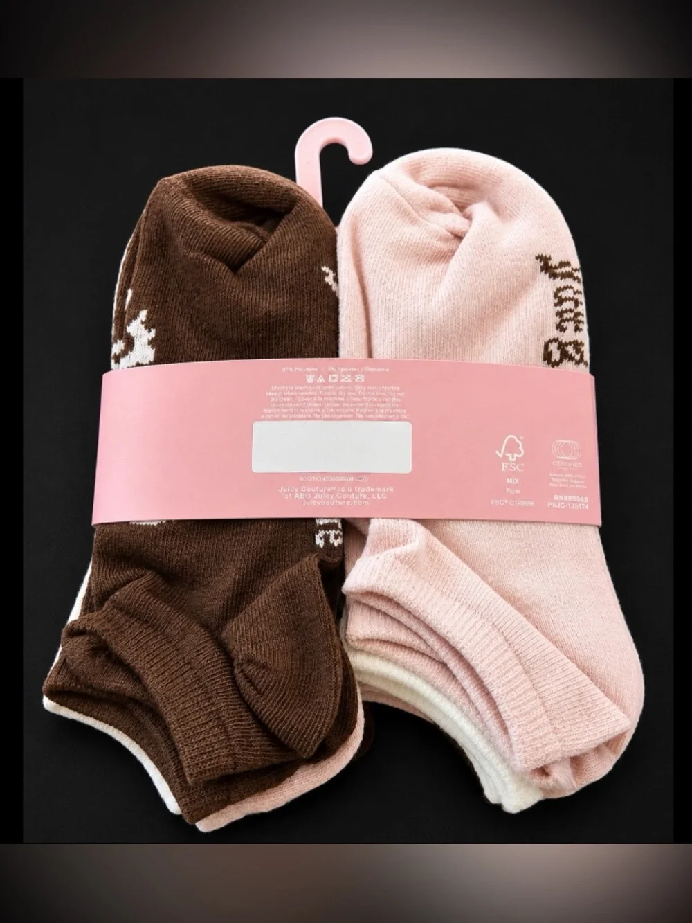 Juicy Couture No-Show Socks - Brown, Pink, White & Cream Leopard Print 10 Pack